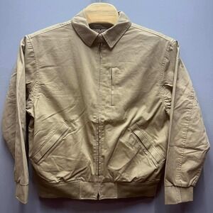 Duluth Trading Co Mens Workwear Jacket L Tan Cotton Blend Zip Front Collared